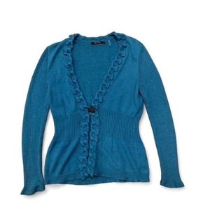 90's style blue ruffle cardigan